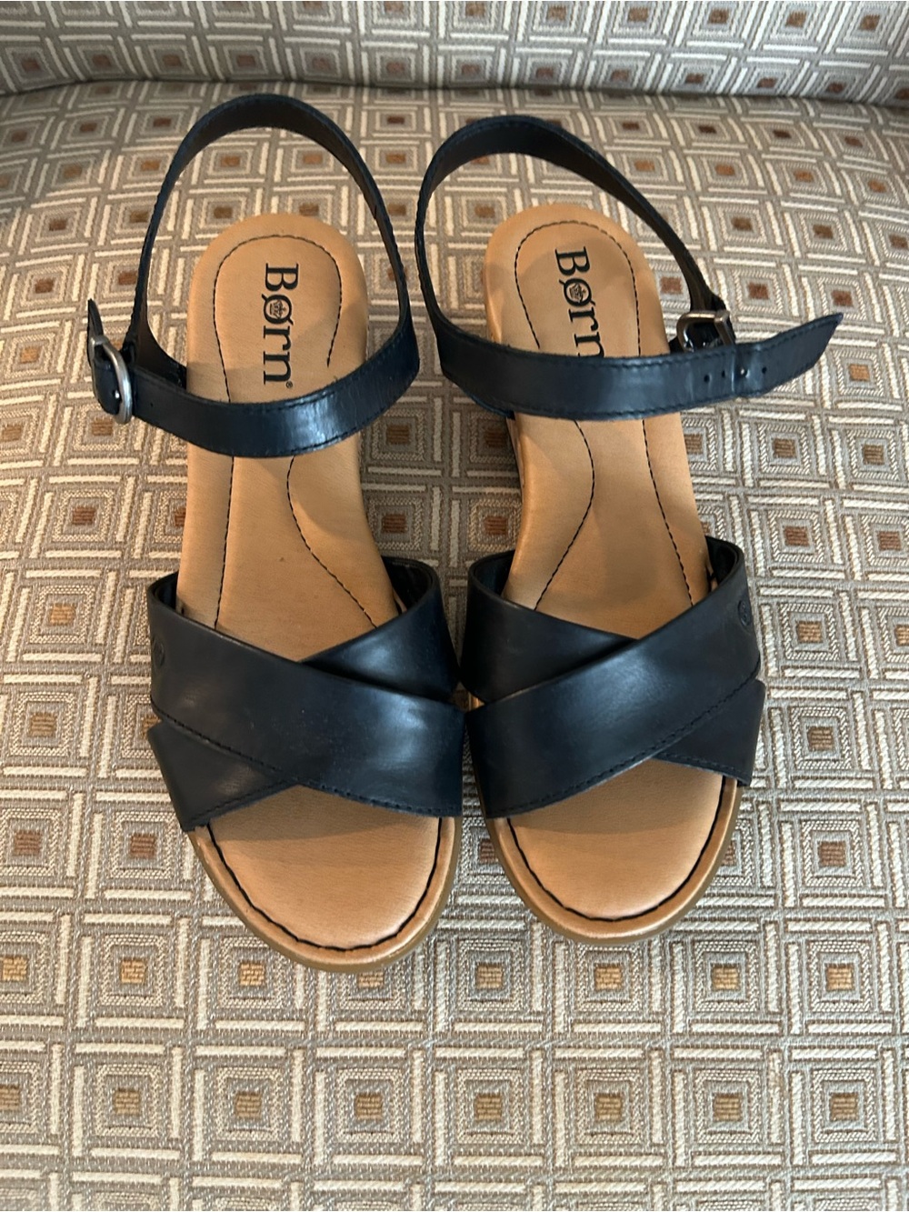 Born Black Leather Crisscross Ankle-Strap Sandals
